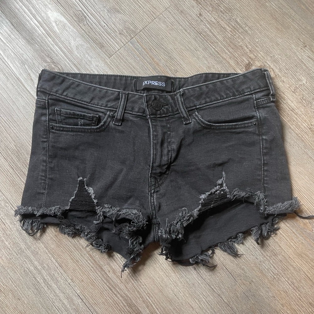 Distressed Black Express Jean Shorts